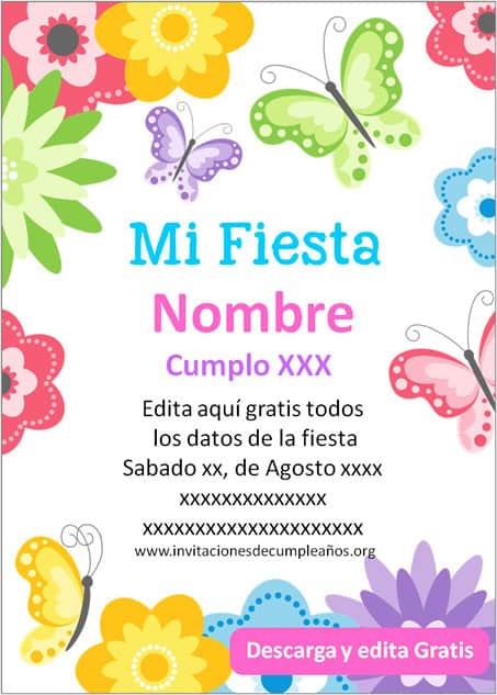 Invitaciones de Mariposa para editar de Cumpleaños cumpleaños